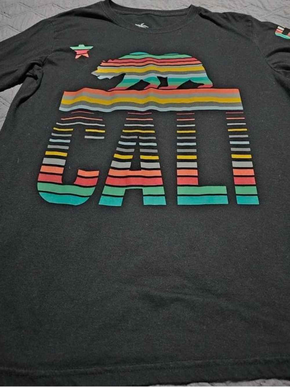💫CALI Striped Bear Graphic Long Sleeve Tee - Black